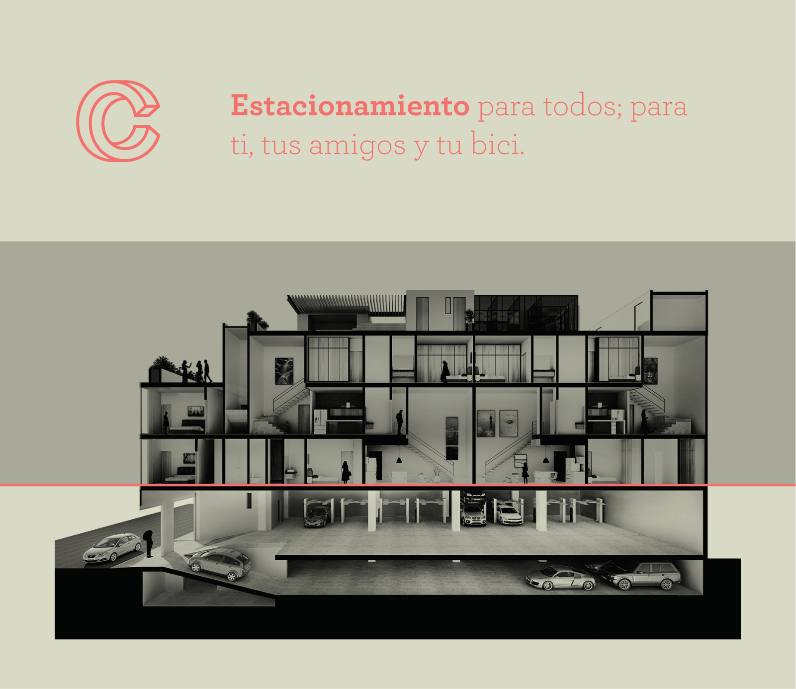 Corte que demuestran la distribución de los lofts en el Centro Histórico de Puebla